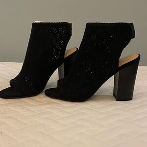 LC Lauren Conrad Black Peep-Toe Heeled Boots